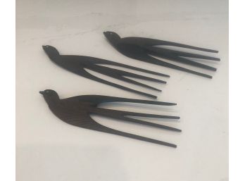 Vintage Mahogany Hand Carved Birds, Set Of Three