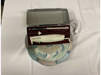 Signed Ceramic 13” Platter And Hamilton Beach Electric Knife