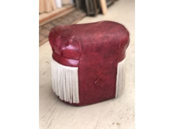 Red Vinyl Ottoman With Fringe