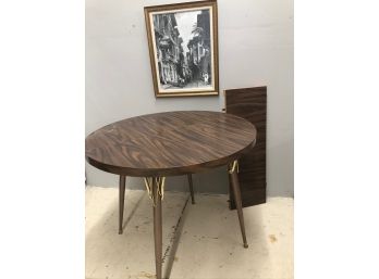 Classic Mid Century Modern Round Table With Leaf   (expands To Oval)