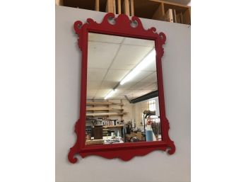 Ornate Carved Bright Red Mirror 23 1/2 Wide X 35 Tall
