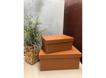 Nice Set Of 2 Leatherette Boxes With Planted Faux Grass