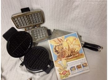 Vintage Aluminum Hinged Omelette-Loaf- Fish Pan... And Two Fun Wafflemakers