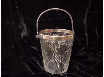 Heisey Glass Ice Bucket With Sterling Silver Overlay