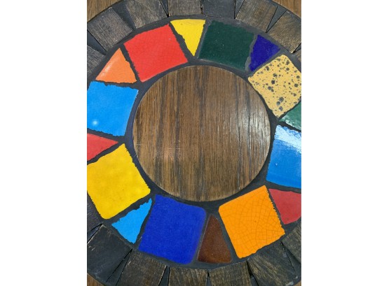 Mid Century  Walnut & Colorful Tile Trivet  Approx. 11.75 Inches