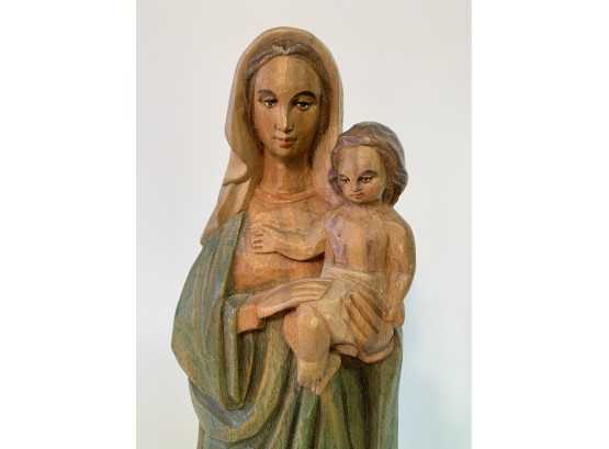 Beautiful Carved Wood Statue Of Virgin Mary &  Child Christ
