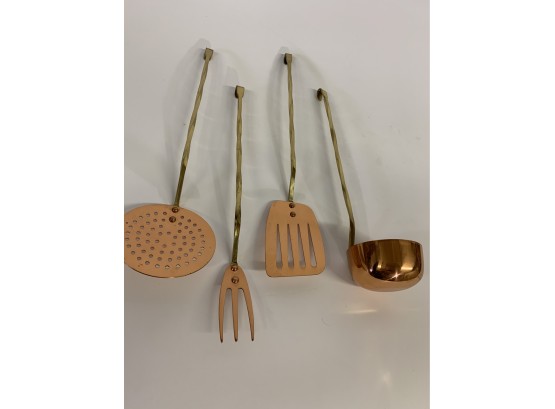 Vintage Copper Twisted Handle Utensil Set