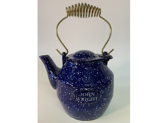 Vintage John Wright Blue Enamel Cast Iron Kettle/Teapot