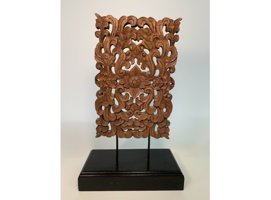 Decorative Ornate Carved Wood Panel With Stand