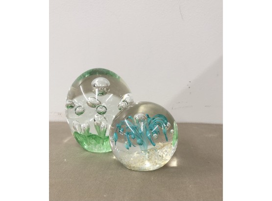 Art Glass/Blown Glass Paperweights, Set Of 2