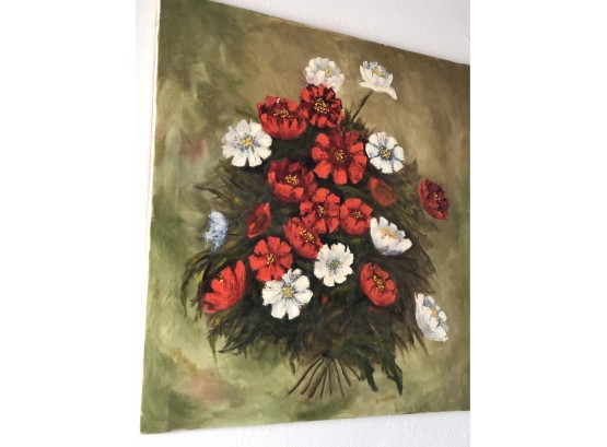 Original Oil Painting Red And White Flowers