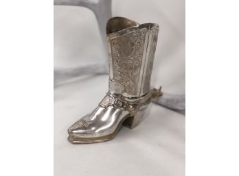 Cast Metal/silver Western Boot Vase