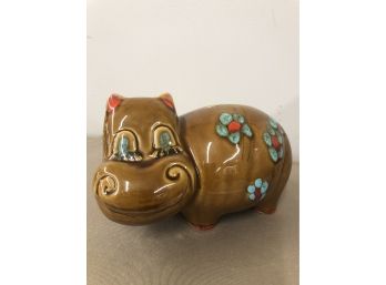 Vintage Ceramic Hippo Bank, Retro And Happy