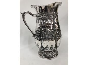 Vintage Silver Carved And Ornate Water Pitcher