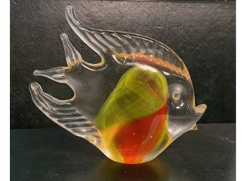 Murano Glass Fish With Orange Swirls