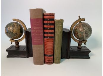 Vintage Globe Bookends With Three Antique Books