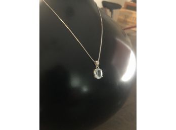 Sterling Silver Necklace With Blue Stone Pendant