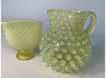 Yellow Hobnail Glass Pitcher/vases Approx. 3 & 4 Inches Tall