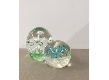 Art Glass/Blown Glass Paperweights, Set Of 2