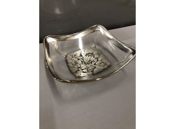 Mid Century Modern- Signed Silver Rimmed Georges Briard Footed Bowl