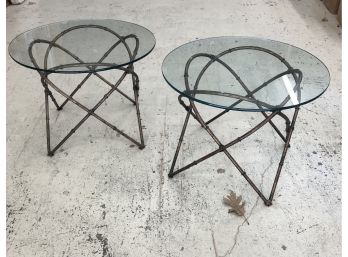 Vintage Glass Topped Tables  A Pair