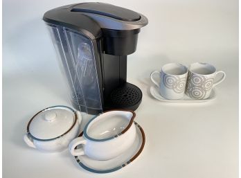 Keurig Coffee Maker, Dansk Cream And Sugar Set, Coffee Cups