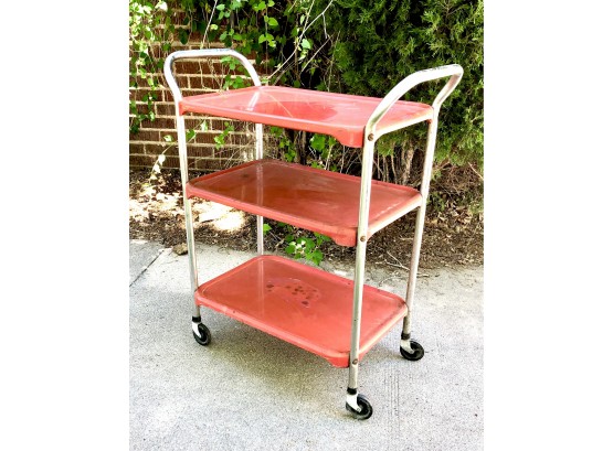 Vintage Industrial Red Metal Cart- Very Mid Century Modern