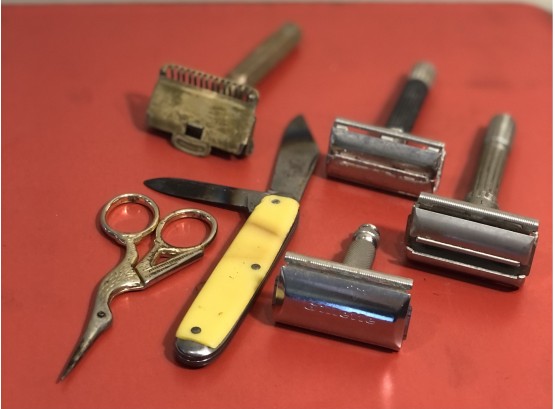 Vintage Sharp Objects, Scissors, Razors And Knife