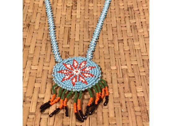 Native American Style Beaded Necklace Multi Colored Flower Design