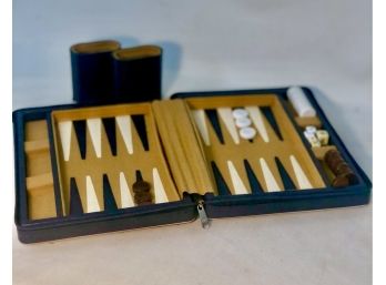Sweet Travel Backgammon Set In Navy Leatherette Case.