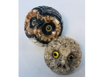 Vintage Carved Stone /marble Owl Figurines.  Set Of 2