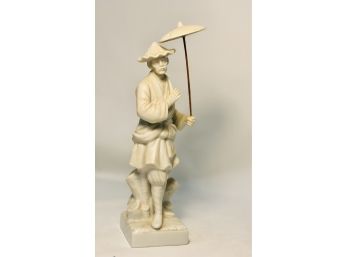 Fitz And Floyd Asian Man In Rice Hat With Bamboo Umbrella