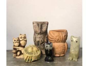 Vintage Carved Stone /marble/ WoodResinceramic Etc.  Owl Figurines.  Set Of 6