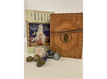 Hand Made Leather Dragon  Journal, Crystals & Stones & Book