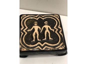 Vintage Mercer Moravian Pottery And Tile Works Zodiac Tile In Stand