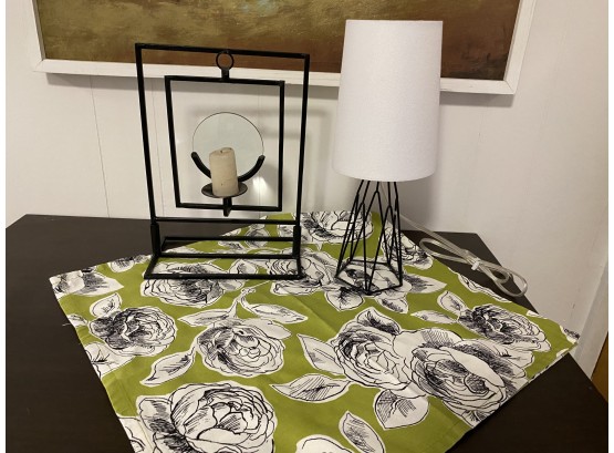 Trio Of Lamps And Table Linens