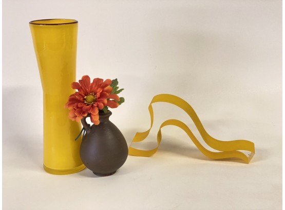 Decorative Trio-Lovely Yellow Glass Vase  Lucite Sculpture