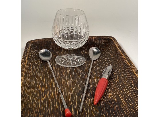 Waterford Crystal Snifter And Vintage Bar Tools
