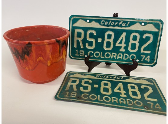 Vintage Pottery And Plates - License Plates!