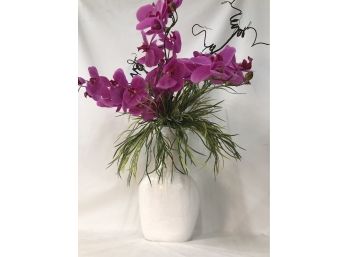 Vibrant Orchid  Floral In Tall White Ceramic Vase