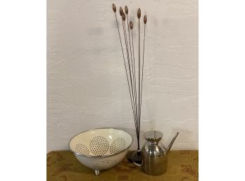 Nice Metal Olypac Kitchen Oil Can, Strainer And Funky Decore
