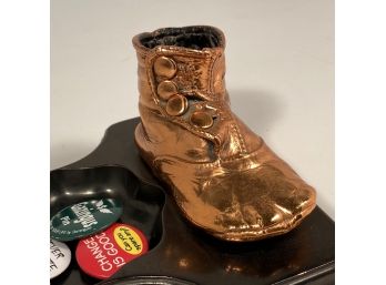 Vintage Bronzed Copper High Topped Baby Shoe With Change Catcher