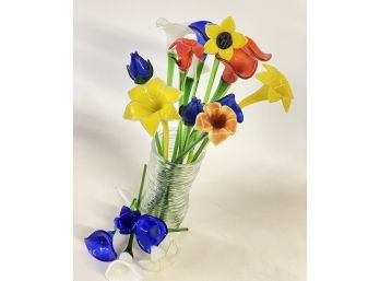 Vase Of Glass Stemmed Flowers