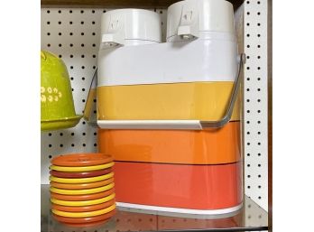 Bright 2 Chamber Pump Thermos With Vintage Coasters