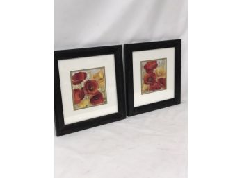 Floral Picture Set, Double Matted And Framed