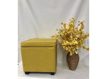Splash Of Summer, Upholstered Ottoman, Cube And Bright Yellow Floral