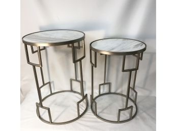 Contemporary Marble Top Side Tables, Champagne Silver Finish