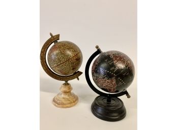 Two Fabulous Globes !!  One Has Marble Base From Italy , Other Has Great Color !!