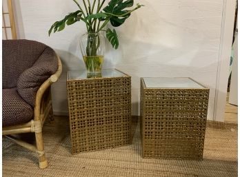 Set Of Gold Square Modern Side Tables With Mirror Top