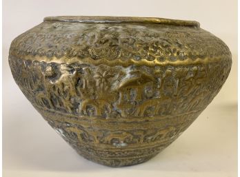 Large Embellished Brass Pot